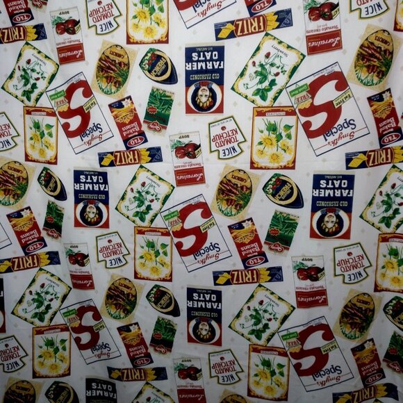 Vintage Tablecloth Picnic Food Package Labels Garden All Over Print Party BBQ - Picture 1 of 12